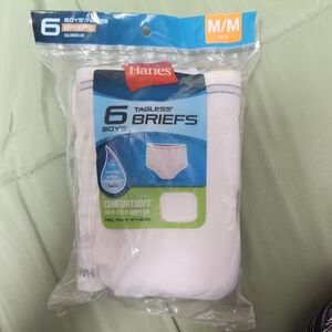 Hanes Boys' Tagless White Briefs Medium 10-12